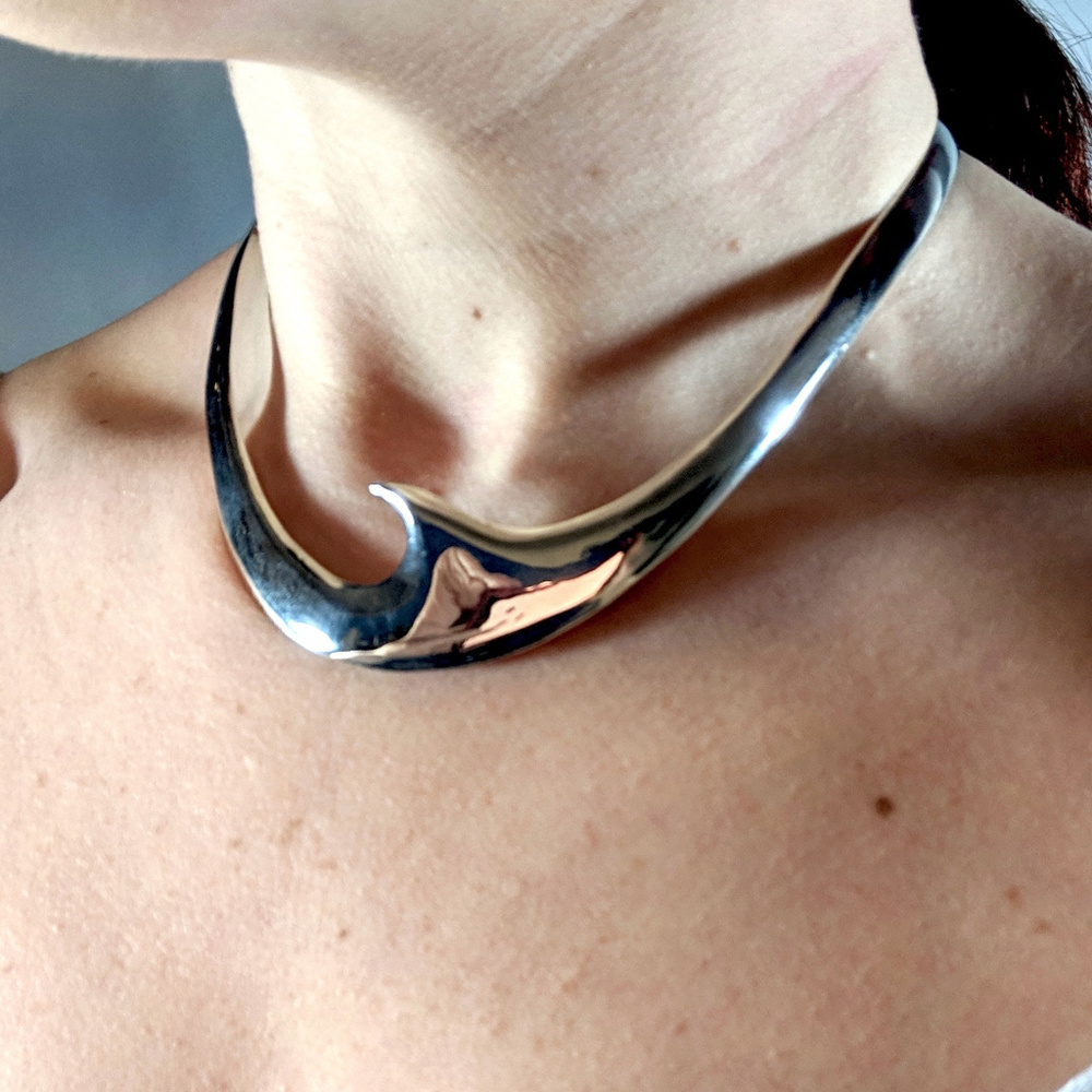 Sterling SILVER Choker Clean Modern Wave UNIQUE!